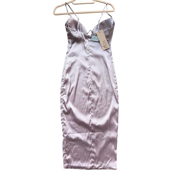 Oh Polly Lilac Satin Underwire Cutout Bodycon Midi Dress Size 6 NWT - Picture 4 of 6